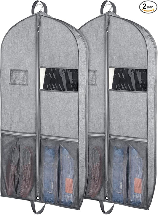 Zilink Heavy Duty Garment Bags for Travel 43”Suit Bags for Hanging Clothes Waterproof Gusseted Suit Cover Bags for Closet Storage with Handles for Suits Coats Jackets Dresses, Set of 2
