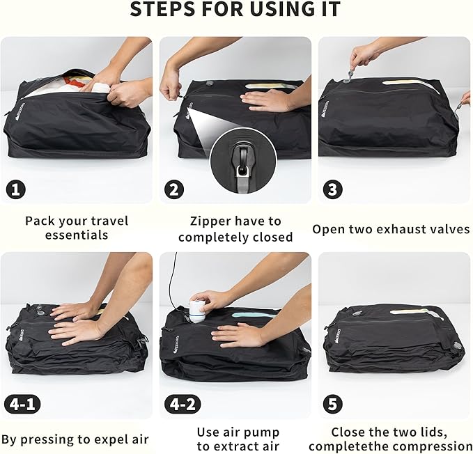 Vacuum Bag for Travel, Reusable Vacuum Compression Bags with Wired Pump for Travel Suitcases, Professional IPX8 Waterproof Traveling Kit, Durable Storage and Organization(2Pack Green)