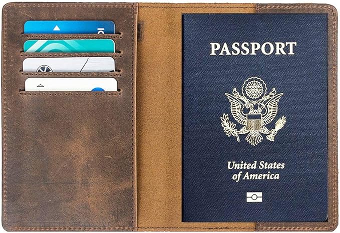 RFID Blocking Passport Holder Travel Wallet - Genuine Crazy Horse Leather for Men(Coffee)