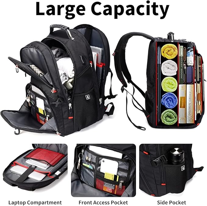 SHRRADOO Extra Large 50L Travel Laptop Backpack with combination lock, College High School Backpack Airline Approved Business Work Bag Fits 17 Inch Computer for Men Women