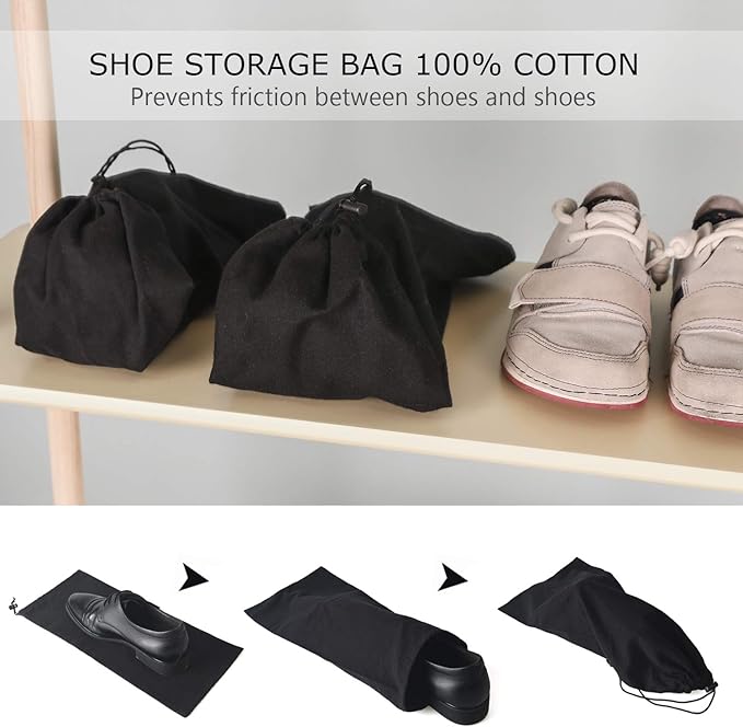 PlasMaller Shoe Storage Bags 100% Cotton with Drawstring for Men and Women for Travel Protecting and Storing Shoes