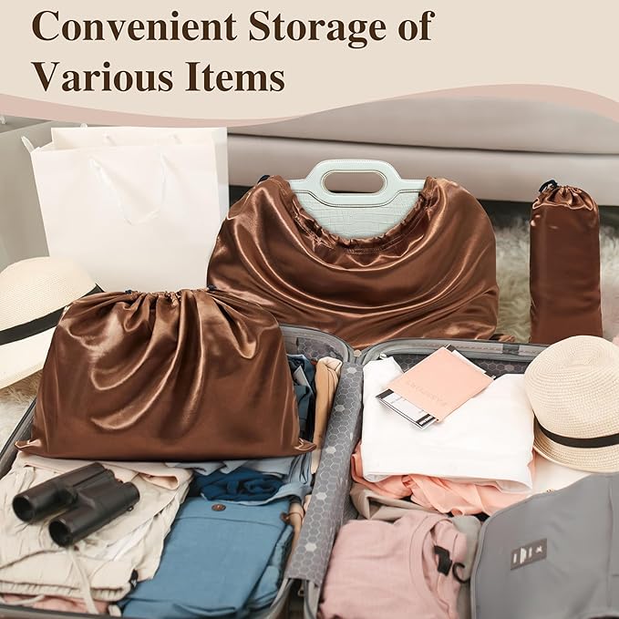 Ersmak 6 Pack Shoe Bags for Travel - Satin Shoe Bag with Drawstring - Brown Shoe Storage Bags for Protecting Storage Shoes - 17.7 x 7.9 In