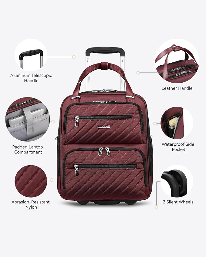 LUGGEX Underseat Carry On Luggage with Wheels, UDK Stylish Lightweight Under Seat Luggage, Soft Sided Personal Item Suitcase for Short Trip (UX-Core, Dark Scarlet, 16 Inch)
