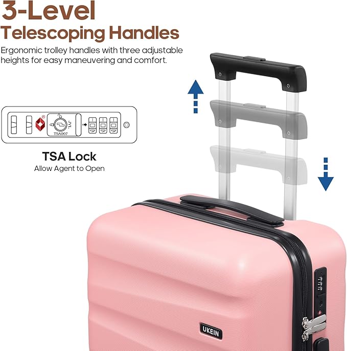 UKEIN Luggage Set with Backpack,Polycarbonate Carry On Luggage Airline Approved with Spinner Wheels, Hardshell Travel Suitcase with TSA Lock,Suitcase Set 3 Piece