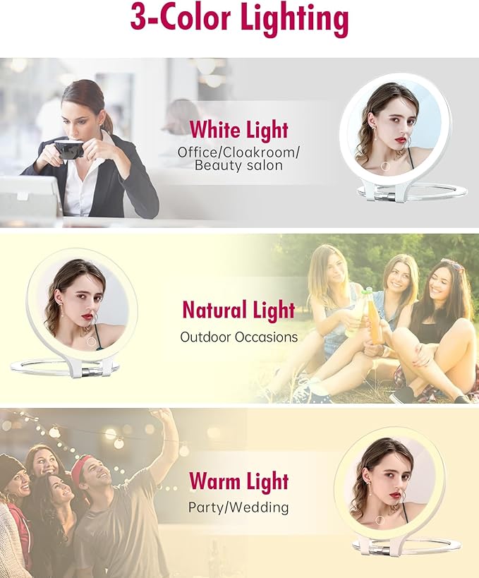 FASCINATE Magnifying Mirror 30X 1X Double Sided Magnification Makeup Vanity Mirror Rechargeable Lighted Mirror with 3 Color Lighting Modes Adjustable Rotation LED Vanity Mirror