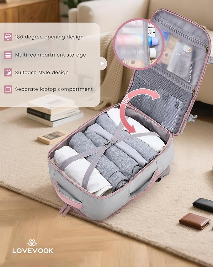 LOVEVOOK Travel Backpack for Women & Men, 40L Carry on Backpack Airline Approved, Large TSA Personal Item Travel Bag fits 17.3" Laptop, Business Weekender Bag for Essentials, 4Pcs