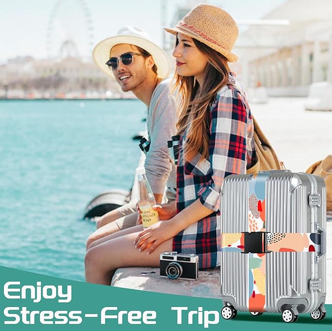 Slohif Luggage Straps for Suitcases Travel Belt Accessories Luggage Connector Identifiers 2 Pack Over Handle with Buckle Unique Nylon Adjustable Strap for Sleeping Bag Car Seat Simple Painting