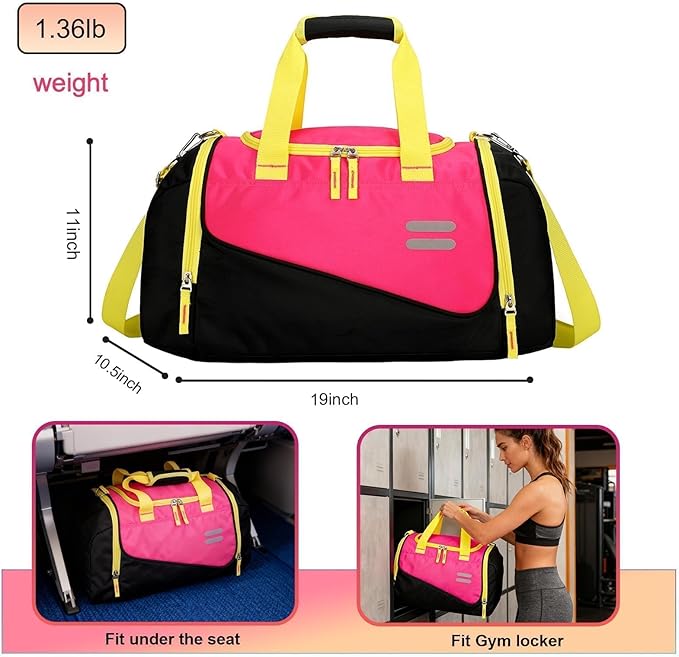 Urbanstand Gym Bag for Men & Women - 30L Duffel Bag with Shoe Compartment, Weekender Water Resistant Duffle Bag for Travel, Sports, Exercise & Workouts, Pink Yellow