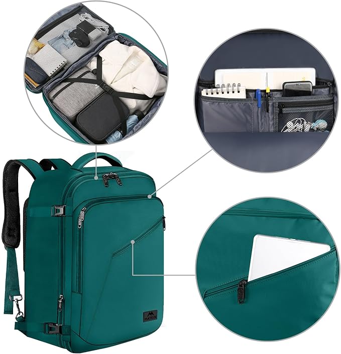 MATEIN Travel Backpack Large, Water Resistant Carry on Backpack for Travelling, Airline Approved Large Capacity Back Pack, Expandable Lightweight Overnight Daypack, Travel Gift, Peacock Blue