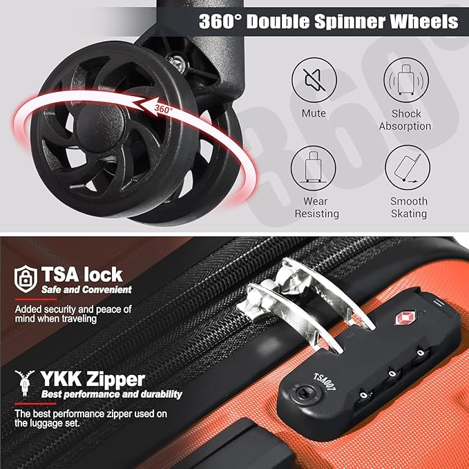 Classic 3-Piece Luggage Set with TSA Lock, Lightweight Suitcase with Spinner Wheels, Hardshell Expandable Carry-On Luggage, 20/24/28 inch, Orange