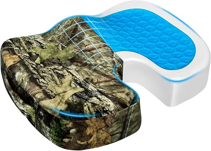Season Guard Tailbone Pain Relief Office Chair Seat Cushion, Memory Foam Gel Seat Cushion for Sciatica Pain Relief with Washable Cover, Butt Cushion for Long Sitting, Velvet, Mossy Oak
