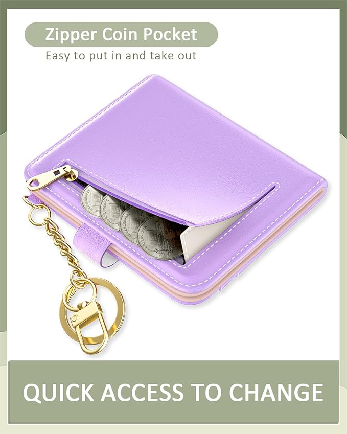 Aiawoxc Womens Wallet, RFID Small Wallets for Women, Slim Compact Credit Card Holder, Cute Leather Bifold Ladies Purse with Zipper Coin Pocket and ID Window, Purple