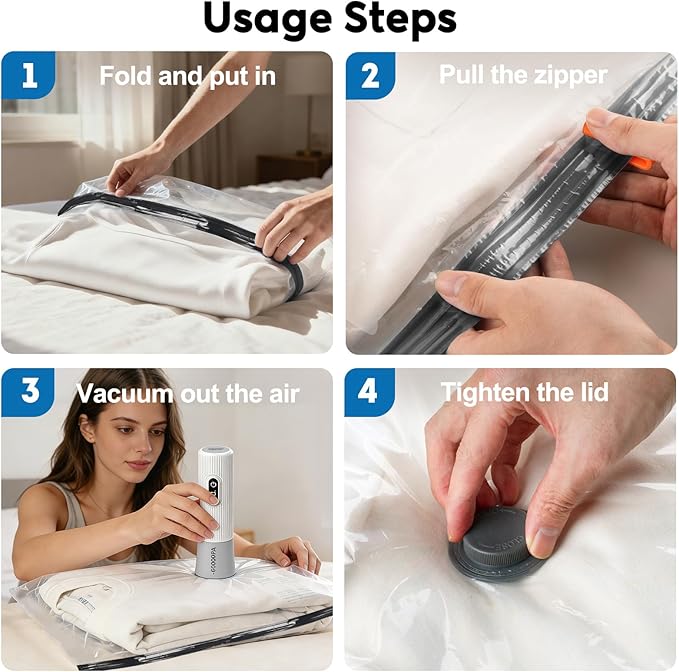 Mapambo Travel Vacuum Bags with -60000Pa LED Electric Pump, 15 Pack Vacuum Seal Bags for Clothing Travel in 3 Combo sizes, Space Saver Vacuum Storage Bags, Saving up to 80% of Space (15 Combo Size)