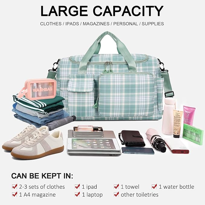 Small Gym Bag for Women, Travel Duffle Bag Carry On Weekender Bag with Shoe Compartment