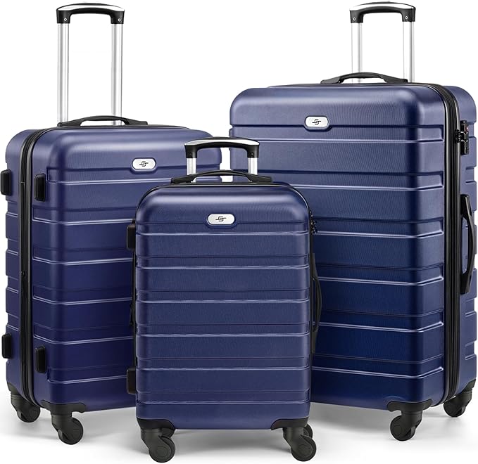 Suitour Luggage 3 Piece Sets Hard Shell Luggage Set Spinner Wheels, TSA Lock, 20 24 28 inch Travel Suitcase Sets, Dark Blue