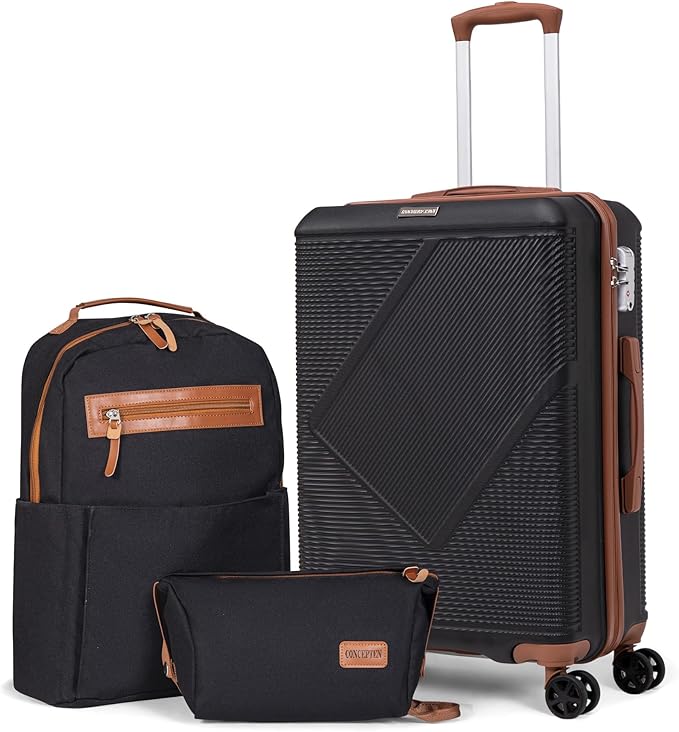 Luggage Sets 3 Piece, 20 Inch Carry On Suitcases With Spinner Wheels, Lightweight Travel Luggage With TSA Lock, ABS Hardshell Suitcase (Black)