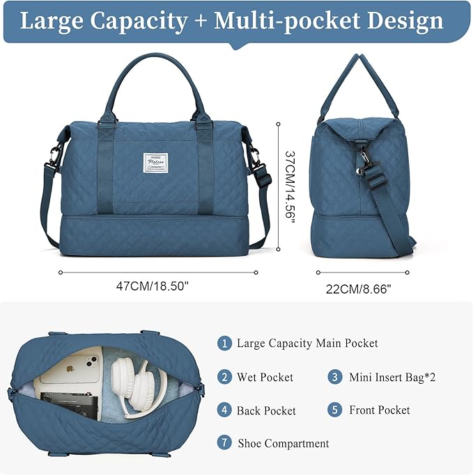 Weekender Bags for Women, Carry on Overnight Weekend Travel Duffel Bag with Shoes Compartment &Toiletry Bag, Personal Item Bag for Travel Business Trips Sport Hospital