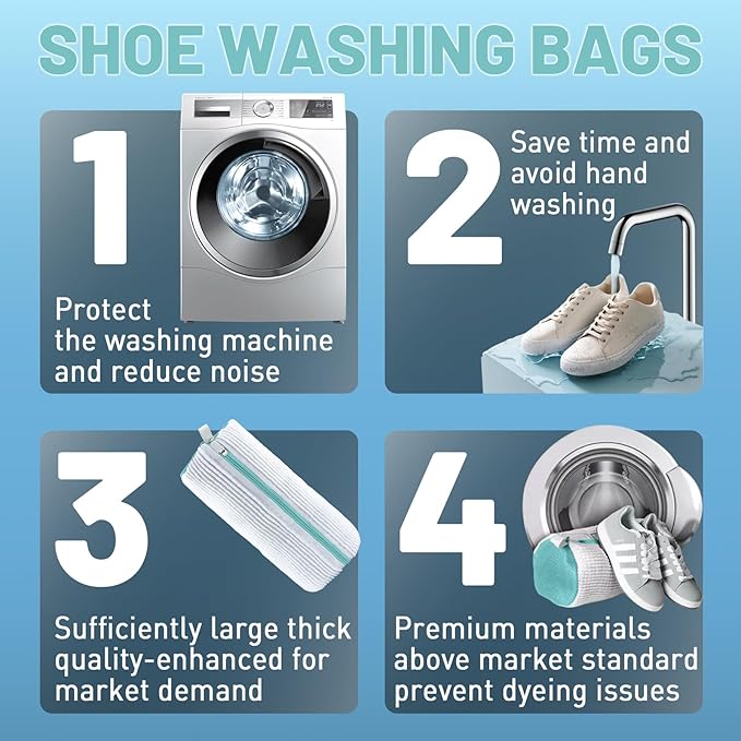 XXL Shoe Washing Machine Bag, Laundry Shoe Bag for Washer and Dryer, Laundry Shoe Bag Protect Sneaker, Running Shoes, Bras, Delicates and Toys, Includes 2 Shoes (White 1 Pack)