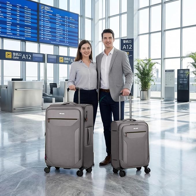 2PCS Set（22in/32in）Softside Luggage Sets w/ Spinner Wheels,Expandable 20% Luggage w/TSA LOCK,Upright Spinner Softshell,Lightweight Durable Rolling Travel Luggage Set for Men/Women（Grey,22in/32in）