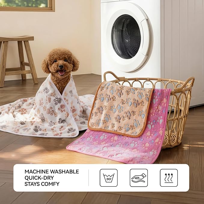 LINENLUX 1 Pack 3 Blankets Super Soft Fluffy Premium Fleece Dog Blankets for Puppy Cat Pet Blanket Flannel Throw Warm Sleep Dog Paw 31x20 inches