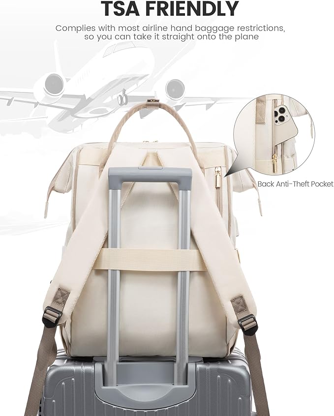 LOVEOVOOK 17.3 Inch Laptop Backpack for Women, Large Capacity Travel Backpack with USB Charging Port, Waterproof Work Backpack for Business, College, Nursing & Airline Travel,Beige