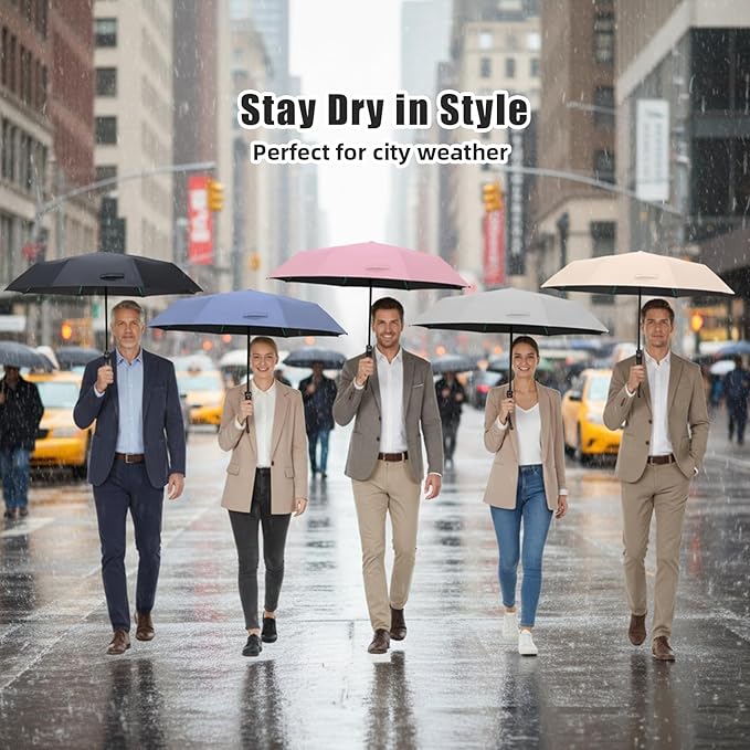 Compact Automatic Folding Travel Umbrella-Windproof Rainproof, PF50+ Sun Protection for Hiking,Outdoor,Chool,Golf Course & Daily Use,Sturdy Multi-Ribbed Frame