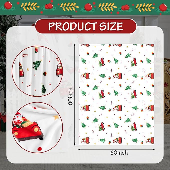 Christmas Blanket - White Holiday Throw with Santa Claus & Snowman - Warm Cozy Fleece Winter Blanket, 60x80 Inches，White
