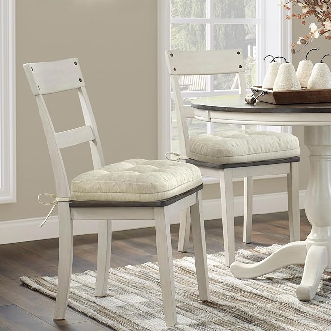 Shinnwa Dining Chair Cushions Set of 4, Dual-Layer Memory Foam Kitchen Chair Cushions, Patented Design Seat Pads with Ties, 16.5 x 16.5 x 3.5in, 4 Pack, Ivory
