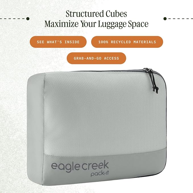 Eagle Creek Pack-It Reveal Cube - Lightweight Packing Cubes for Optimizing Luggage Space - Easy to Carry - Mesh Fabric - Water-Resistant - Easy Grab Zipper - Medium - Storm Grey