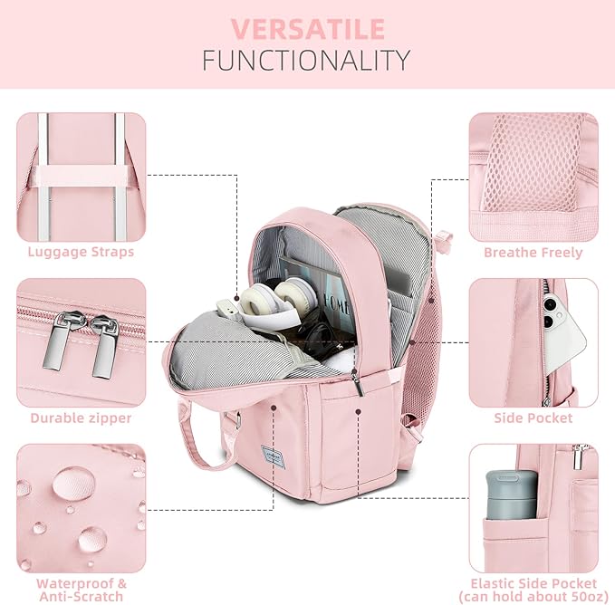 LARVENDER Luggage Sets 3 Piece, Expandable Carry On Luggage 22x14x9 Airline Approved, 20 Inch Hardshell & Lightweight PP Carry On Suitcase for Women with Spinner Wheels TSA Lock, Light Pink