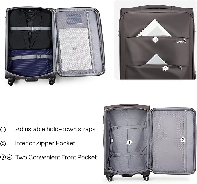 Hanke 28 Inch Luggage with Spinner Wheels Expandable Large Suitcase with Wheels Softside Check in Luggage Rolling Suitcase with Lock Lightweight Travel Luggage for Men and Women.(Coffee)