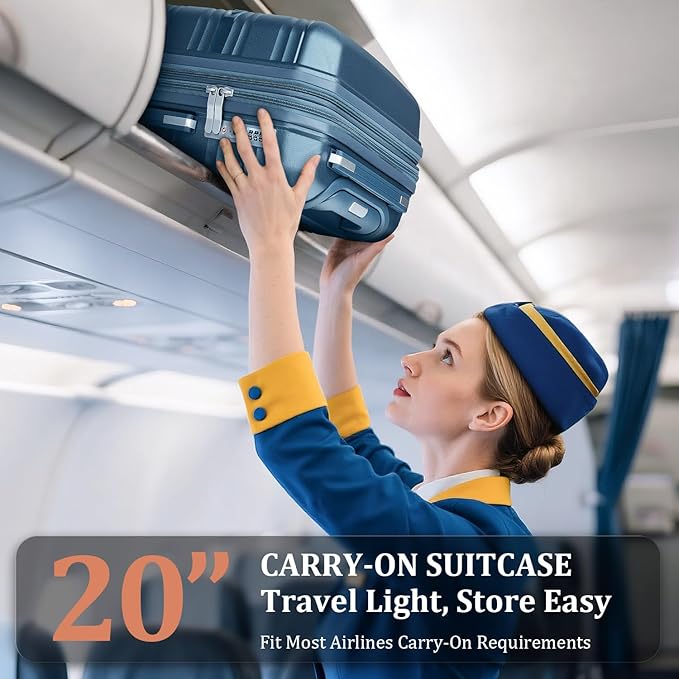 4 Piece Carry On Luggage Set 20 Inch, Expandable PP Hardshell Suitcase with Detachable Spinner Wheels TSA Lock, Includes Cosmetic Case, Travel Tote & Toiletry Bag, Lightweight (Peacock Blue)
