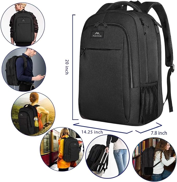 MATEIN Extra Large Travel Backpack, TSA Friendly 18.4 Inch Laptop Backpack, Anti Theft Flight Approved Business Work College Computer Backpack Big Bag for Women Men, Black