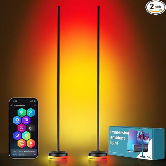 AOC LED Floor Lamp, 2Packs RGBICWW Corner Floor Lamp with Glowing Base | App & Remote Control, 160 Million Colors, 68+ Scenes Color Changing, Ambient Lighting for Bedroom Living Room Home Office