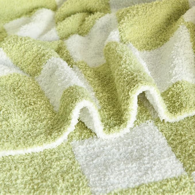 Checkered Blanket, Cozy Soft Throw Blankets for Couch Bed, Fluffy Plaid Lightweight Comfy Travel Picnic Blanket Gifts for Sofa Chair Living Room Camping (Green, Throw 50"x60")