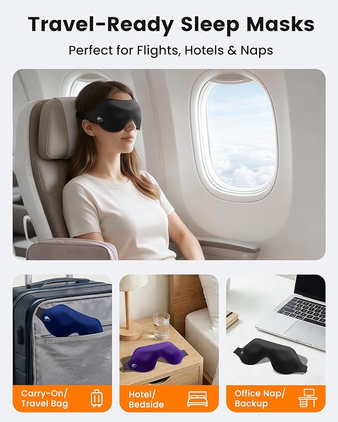 3 Pack Sleep Masks for Women & Men: True Blackout Eye Mask for Sleeping, 3D Contoured Zero Eye Pressure, Lash-Friendly, Side Sleeper Comfort, Airplane Travel Essentials, Night Eye Cover Blindfold