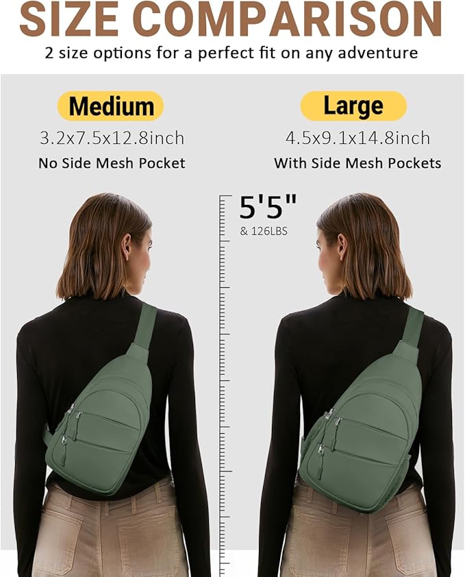 Tuwubi Crossbody Bags for Women, Sling Bag for Men, Small Hiking Backpack Anti Theft Lightweight for Outdoors Travel （L, Sage Green）