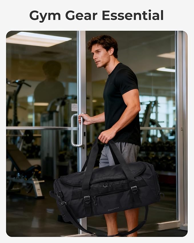 BAGSMART 4-IN-1 Duffle Bag for Travel, 40L Travel Bag Gym Duffle, TSA Carry on Backpack with Shoes Compartment & Wet Pocket, Water-resistant Workout Duffel, Black