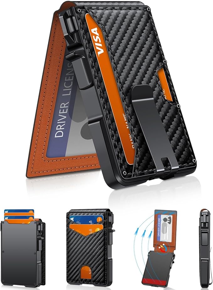 ZALVEX Wallet for Men, Mens Minimalist Wallet 9-13 Cards, Slim Compact Wallet with Money Clip & ID Window, RFID Blocking Smart Pop Up Card Wallet, Metal Aluminum Credit Card Holder Bifold Wallet
