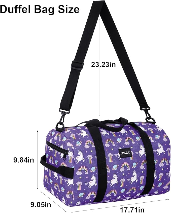 Kids Duffle Bag Overnight Bags for Boys and Girls Weekender Sleepover Carry-On Tote for Traveling Gym Sport Dance (Unicorn)