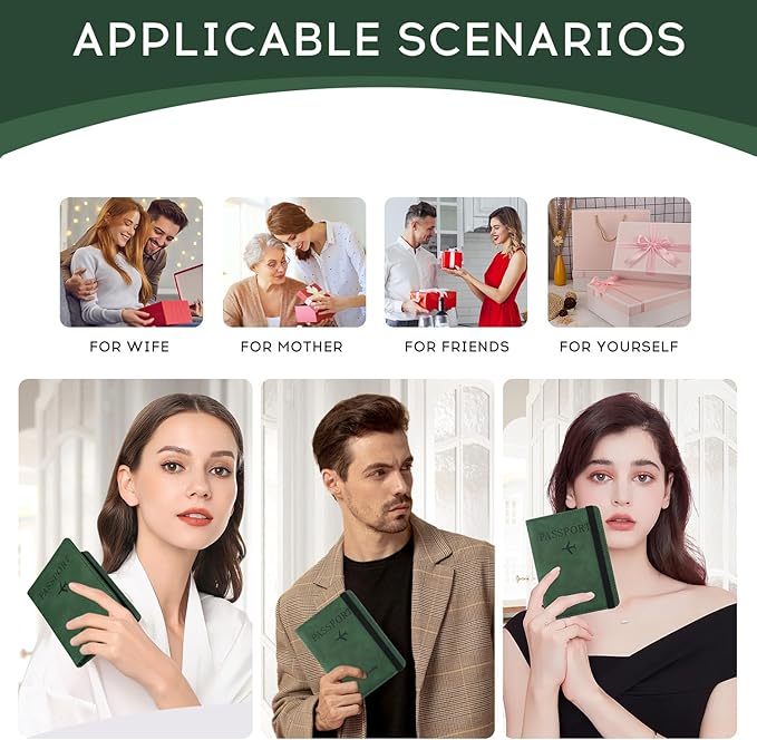 ILIYAH-Passport Cover-Passport Holder Travel Wallet-RFID Blocking Passport Case Travel Accessories Card Holder Wallet Unisex Travel Gifts (Green)
