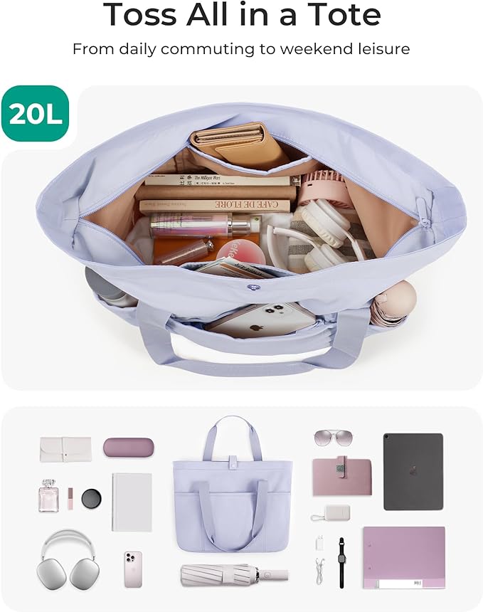 BAGSMART Tote Bag for Women, Foldable Tote Bag With Zipper Travel Large Shoulder Bag Handbag for Work