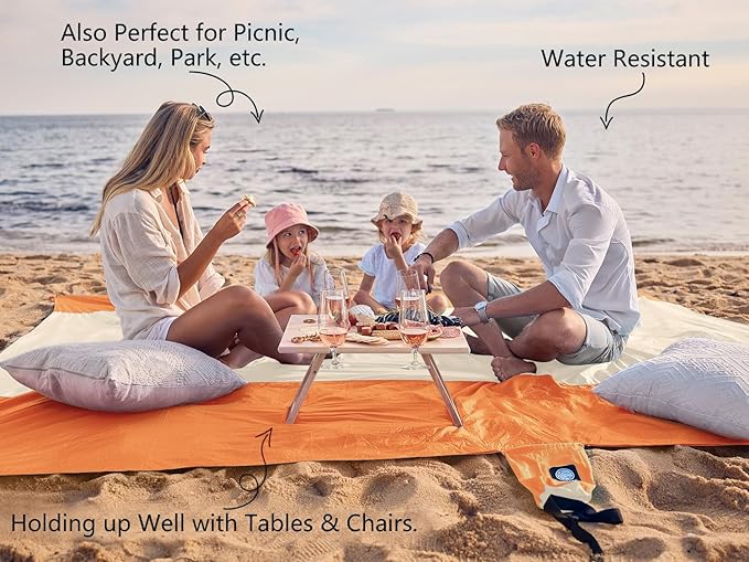 WEKAPO Beach Blanket Sandproof Waterproof, Extra Large Beach Mat, Oversized & Compact Sand Free, Quick Drying Beach Essentials for Vacation, Cruise, Picnic & Camping with Stakes