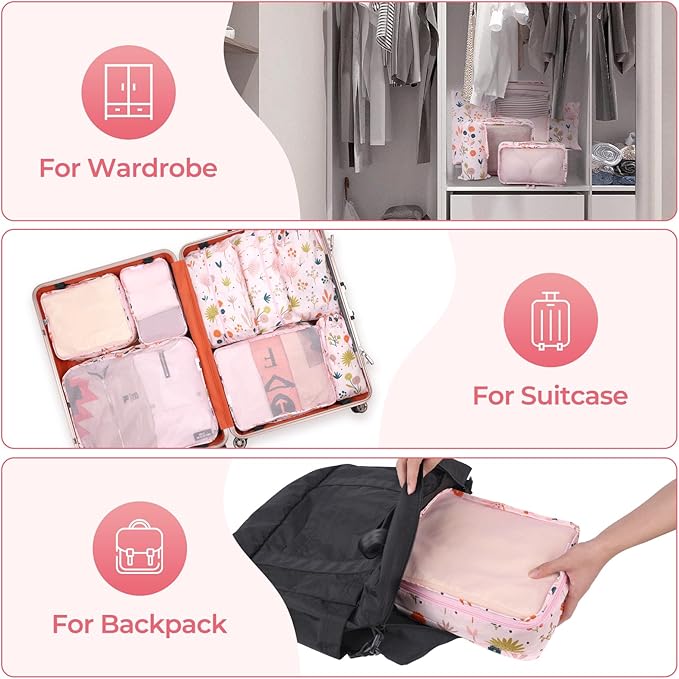 MissBoy Packing Cubes for Kids, 8 Pcs Set of Packing Cubes for Carry on Suitcase Organizer Bags, Kids Packing Cube, Waterproof Travel Essentials for Girls and Boys