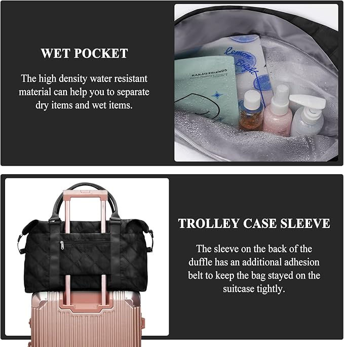 HYC00 Travel Duffel Bag,Carry-on Overnight Weekender Bags for Women,Sports Tote Gym Bag with Wet Pocket