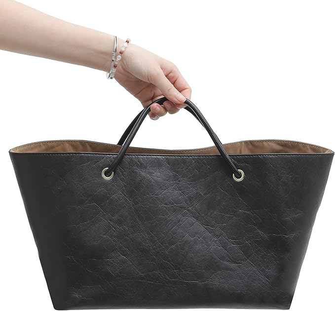 Doxo DupontPaper Purse Organizer Insert for Longchamp LePliage Large,Fixed Handle, Bag Shaper with Key Leash& 16 Compartments, Upgraded Elastic Cup Holder(Black Brown，L)