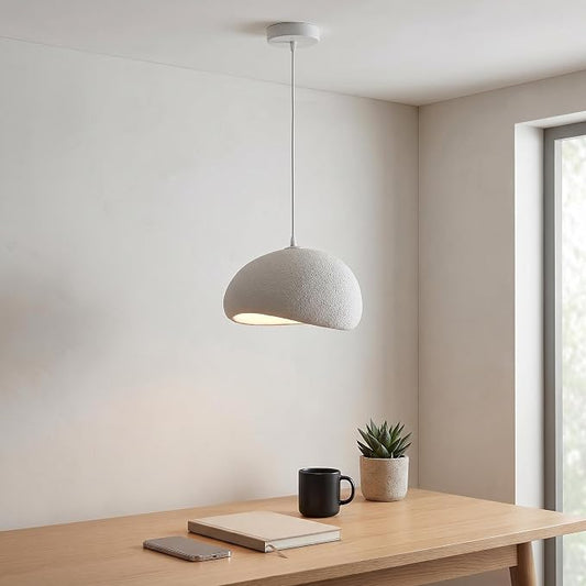 JAYMP 30cm Mini Size Wabi Sabi Pendant Light for Dining Room Kitchen Entryway Modern Hanging Lamp E26 Base Japanese Style Bird Nest Shape Lighting Fixture (Matte White,B Shape, 11.8“ Small Size)