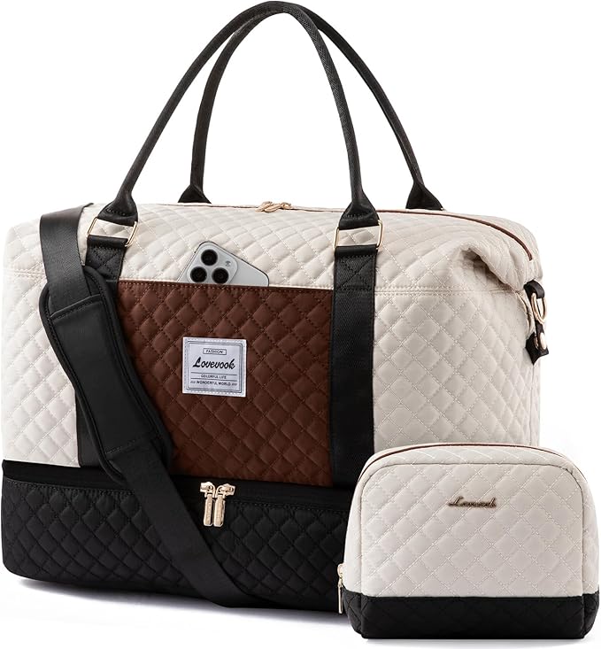 LOVEVOOK Travel Duffle Bag,Weekender Bags for Women with Shoe Compartment，Carry on Overnight Bag with Toiletry Bag,Gym Duffel Bag with Wet Pocket, Hospital Bags for Labor and Delivery
