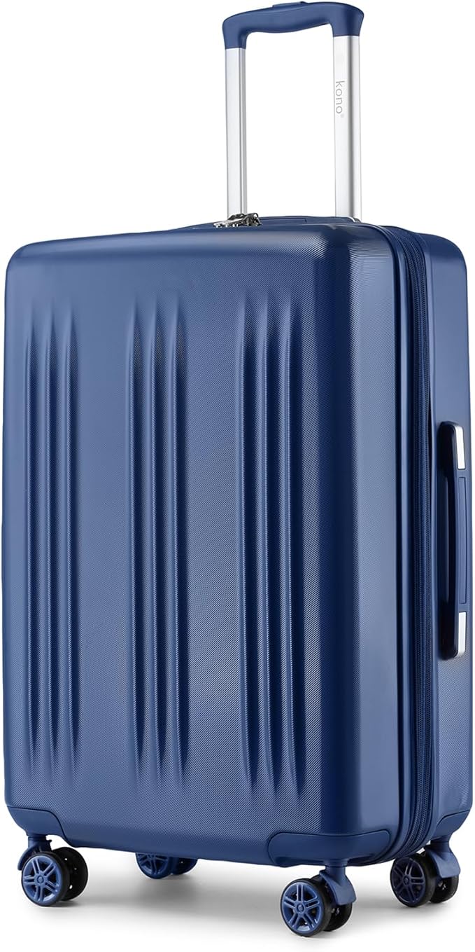 Kono Lightweight 28 Inch Expandable Luggage with Quiet Spinner Wheels TSA Lock, Scratch and Drop Resistant PC+ABS Hardside Durable Large Checked Suitcase, Navy Blue