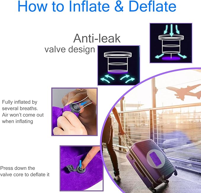 Inflatable Wedge Pillow for Traveling, Lightweight Wedge Pillow for Acid Reflux Relief, Portable Pillow Wedges for Sleeping, Blow Up Travel Pillow for Camping, Back Lumbar Support